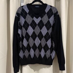 Linea Rossa V-Neck Black and Gray Argyle Sweater Men’s Large EUC